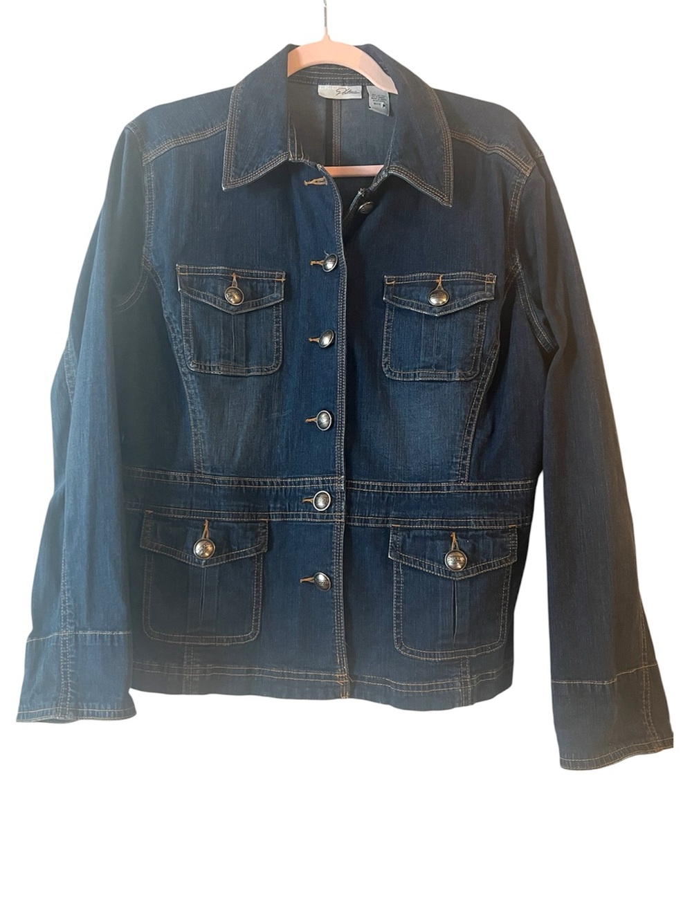 Chico’s Field Utility Jean Jacket 2 Large 12 Blue Denim Tailored Safari
